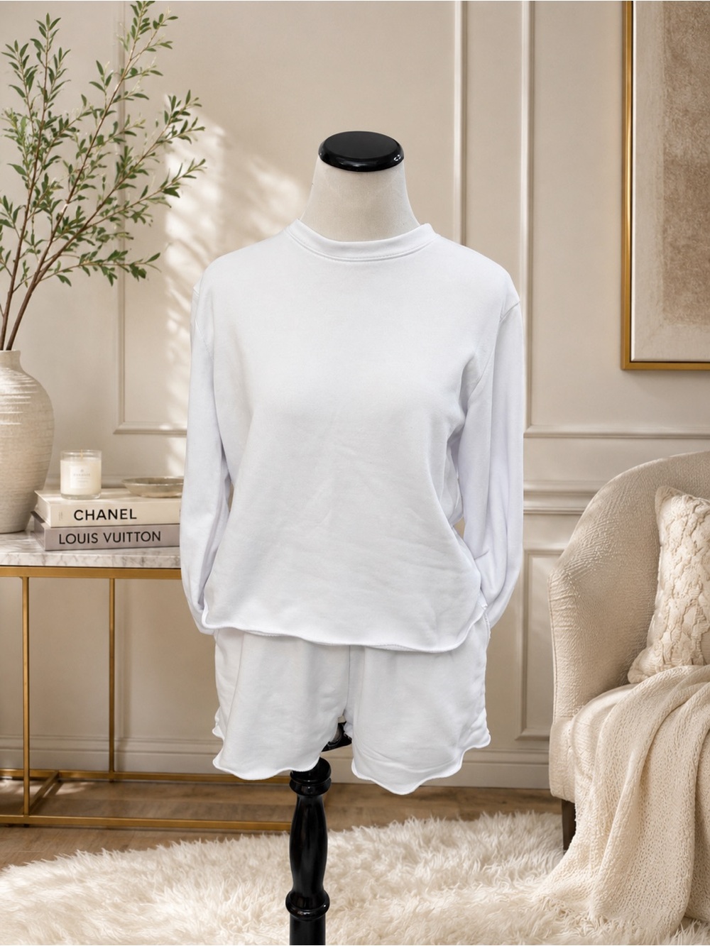 Women's White Long Sleeve 2- piece set